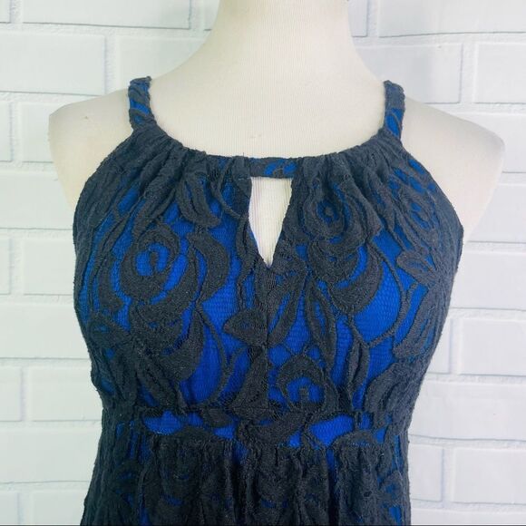 INC International Concepts Blue with Black Lace Overlay Midi Dress - PS - Picture 2 of 16